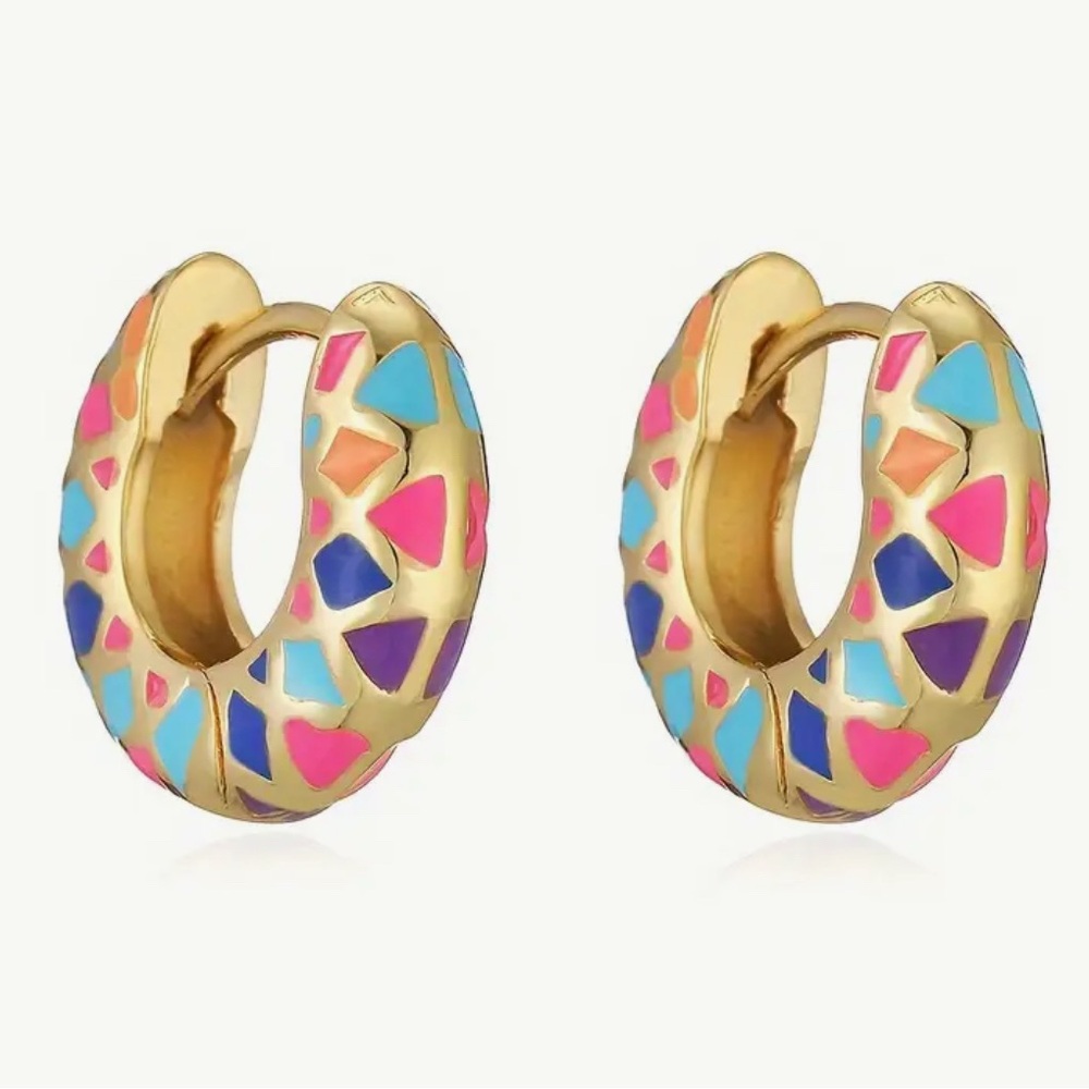 18K Gold plated Colorful Mosaic Hoop Earrings
